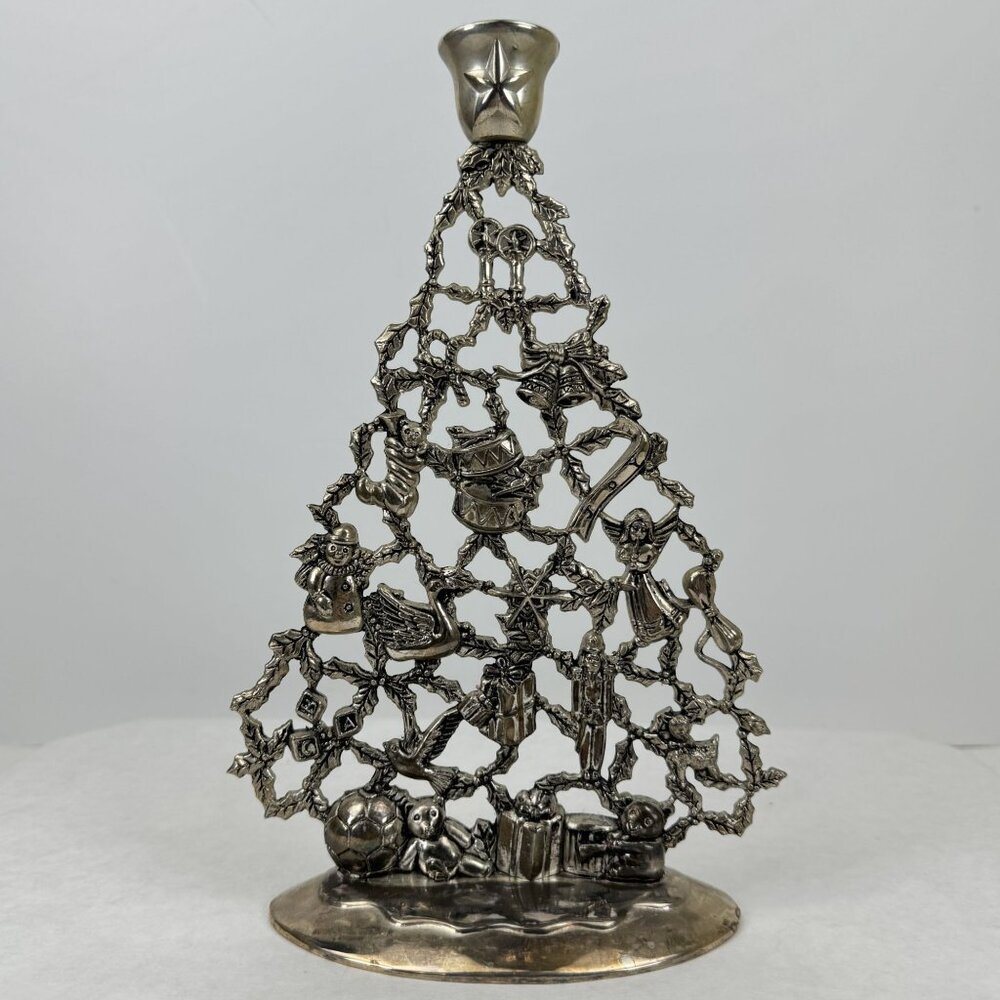 Vintage Godinger Silver Art Christmas Tree Candle Holder Silver-Plated 10"